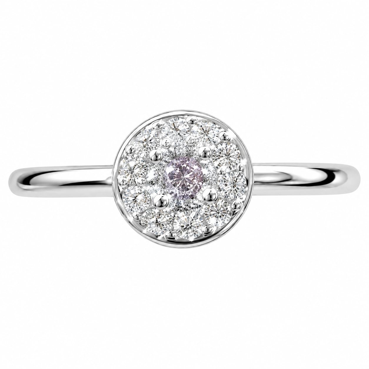 Warm Fortune 18K Gold Plated Round Halo Pink Center Cubic Zirconia Engagement Ring for Women, Dainty Stackable Promise Wedding Jewelry Gift for Proposal Anniversary