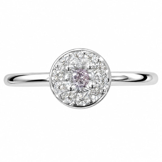 Warm Fortune 18K Gold Plated Round Halo Pink Center Cubic Zirconia Engagement Ring for Women, Dainty Stackable Promise Wedding Jewelry Gift for Proposal Anniversary