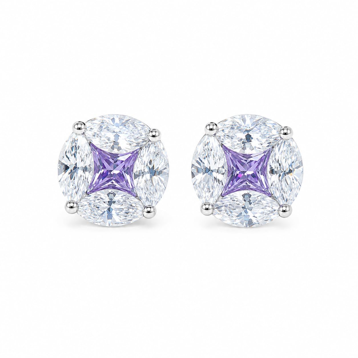 Warm Fortune 18K White Gold Plated Cushion Cut CZ Stud Earrings