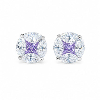 Warm Fortune 18K White Gold Plated Cushion Cut CZ Stud Earrings
