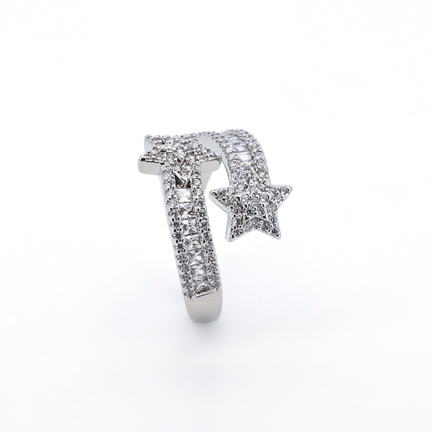 Warm Fortune 18K Gold Plated Shooting Star Ring, Sparkling Cubic Zirconia Statement Ring for Women