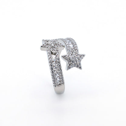 Warm Fortune 18K Gold Plated Shooting Star Ring, Sparkling Cubic Zirconia Statement Ring for Women