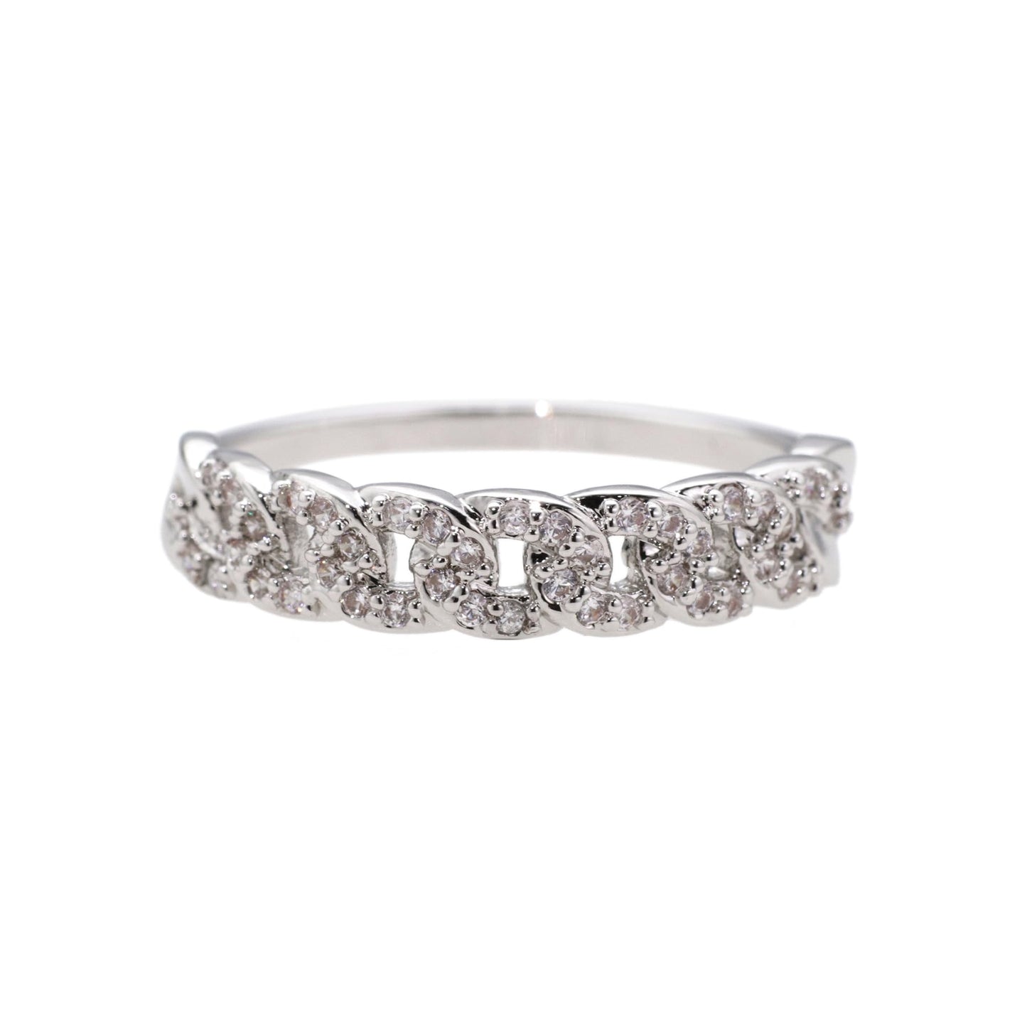 Warm Fortune Cuban Link Pave Promise Ring for Her - 18K Gold Plated Cubic Zirconia, Stackable Hip-Hop Style Jewelry, Size 6-8