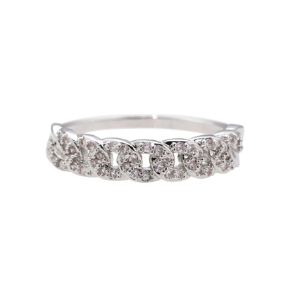 Warm Fortune Cuban Link Pave Promise Ring for Her - 18K Gold Plated Cubic Zirconia, Stackable Hip-Hop Style Jewelry, Size 6-8