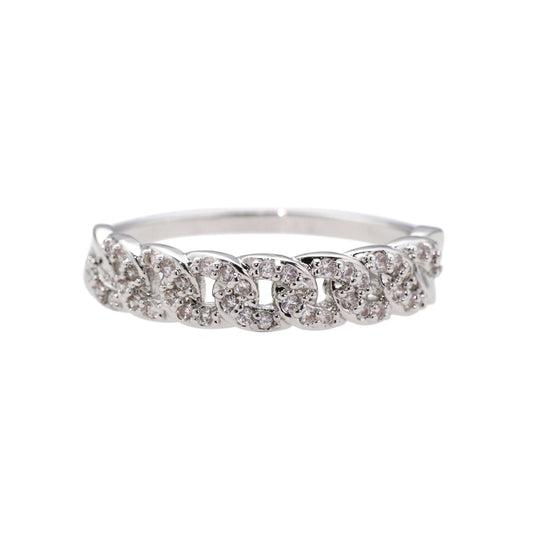 Warm Fortune Cuban Link Pave Promise Ring for Her - 18K Gold Plated Cubic Zirconia, Stackable Hip-Hop Style Jewelry, Size 6-8