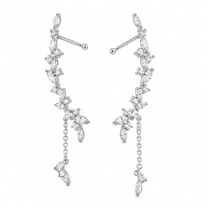 Warm Fortune 18K White Gold Plated CZ Vine Chain Dangle Earrings