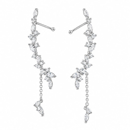 Warm Fortune 18K White Gold Plated CZ Vine Chain Dangle Earrings
