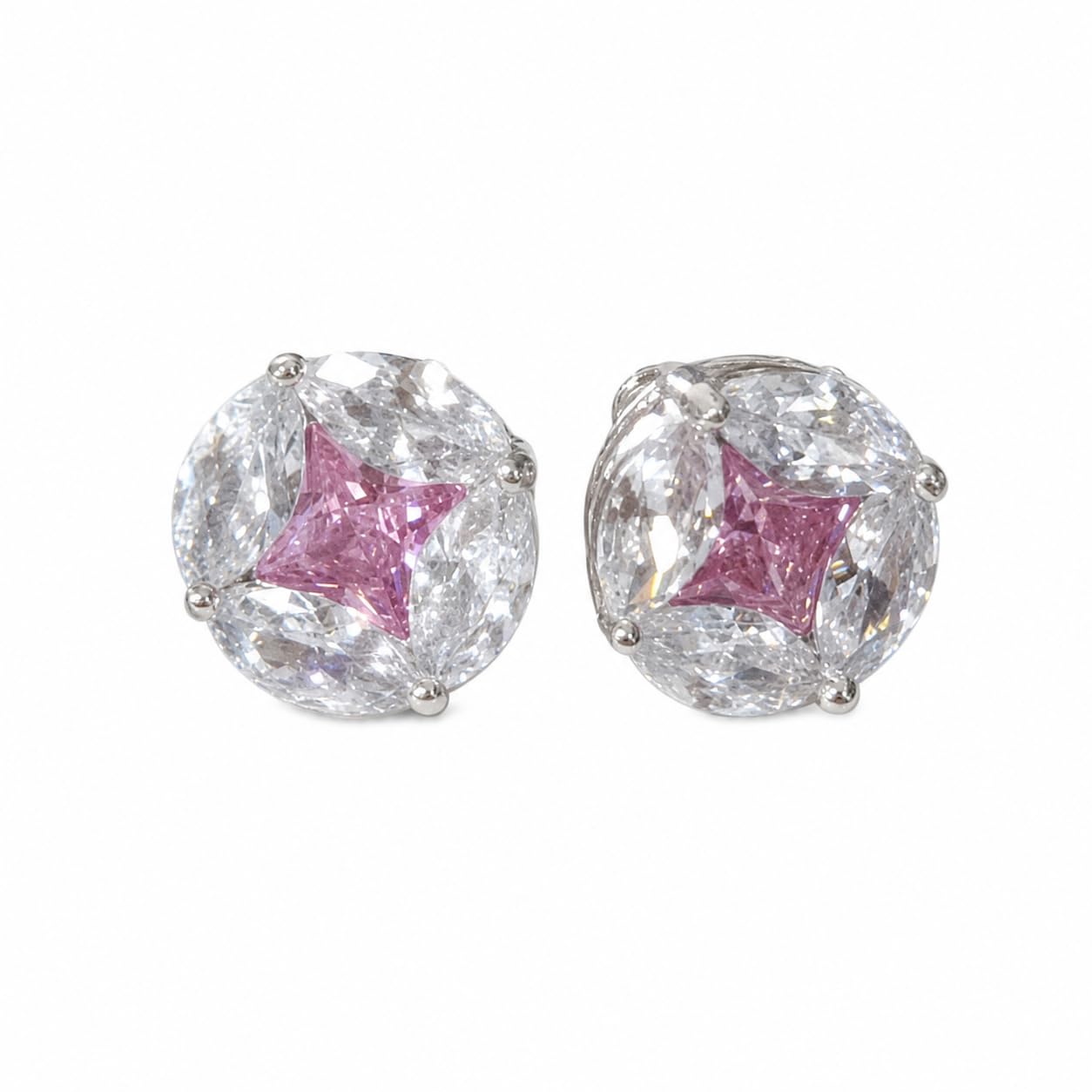 Warm Fortune 18K White Gold Plated Cushion Cut CZ Stud Earrings