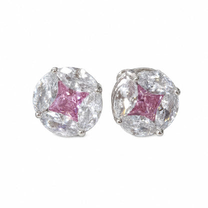 Warm Fortune 18K White Gold Plated Cushion Cut CZ Stud Earrings
