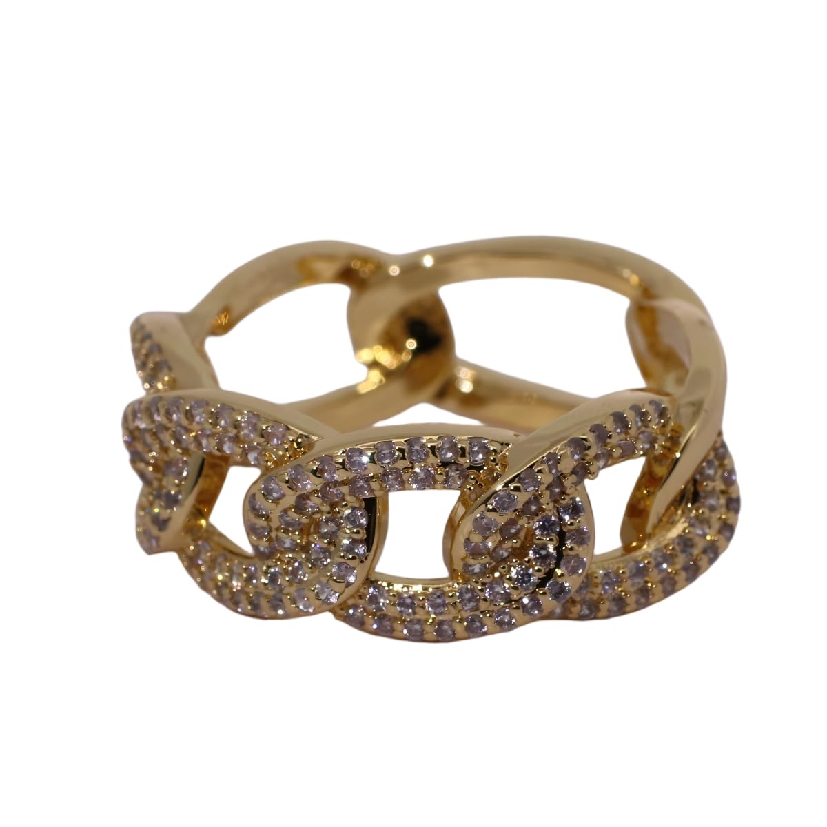 Warm Fortune Gold Plated Cubic Zirconia Band Ring, Hip Hop Street Style For Man or Women Fashion Jewelry