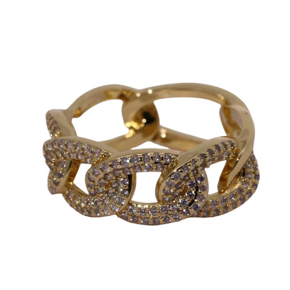 Warm Fortune Gold Plated Cubic Zirconia Band Ring, Hip Hop Street Style For Man or Women Fashion Jewelry