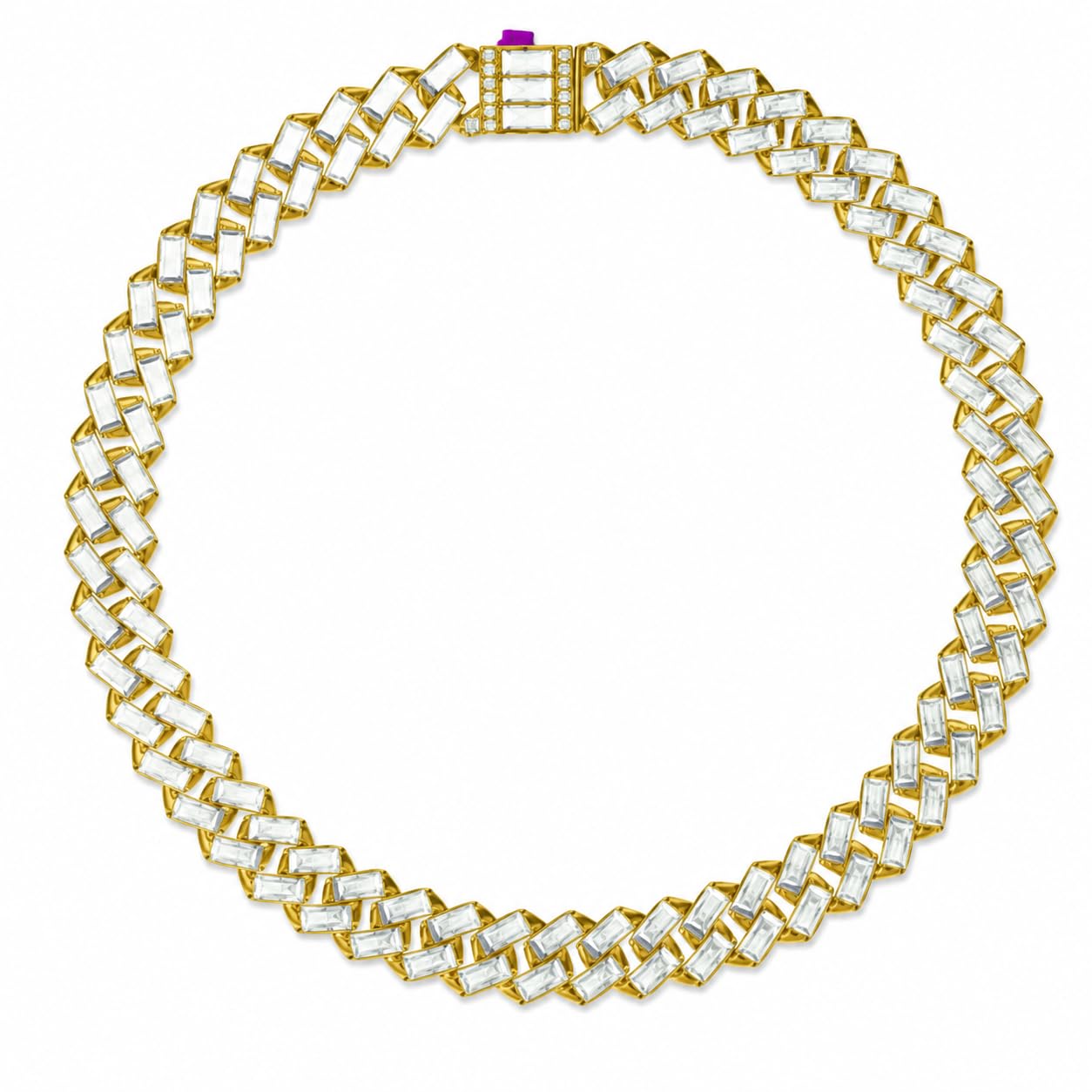 Warm Fortune Angular Cuban Link Chain Necklace for Women, White or 18K Yellow Gold Plated, Clear CZ, 22 and 24 Inch Chain, Geometric Link Design
