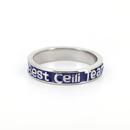 Warm Fortune Enamel Letter Band Ring for Women, 18K Gold Plated Engraved Text Stackable Jewelry for Daily Outfit, Size 6-8