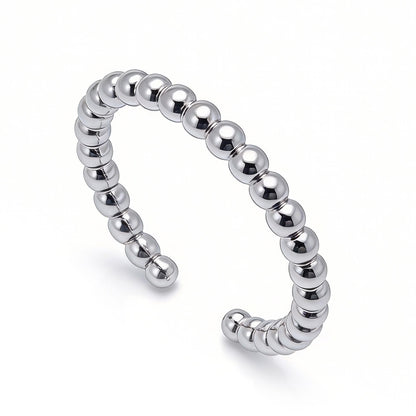 Warm Fortune Beaded Open Band Ring - 18K Gold Plated Stackable Gift for Women, Daily Fashion Wear & Casual Accessory, Trendy Street Wear, Adjustable