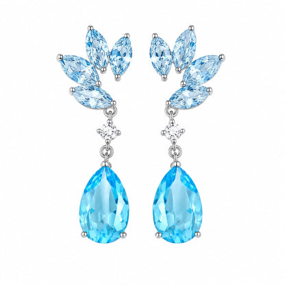 Warm Fortune 18K White Gold Plated Blue CZ Leaf Drop Earrings