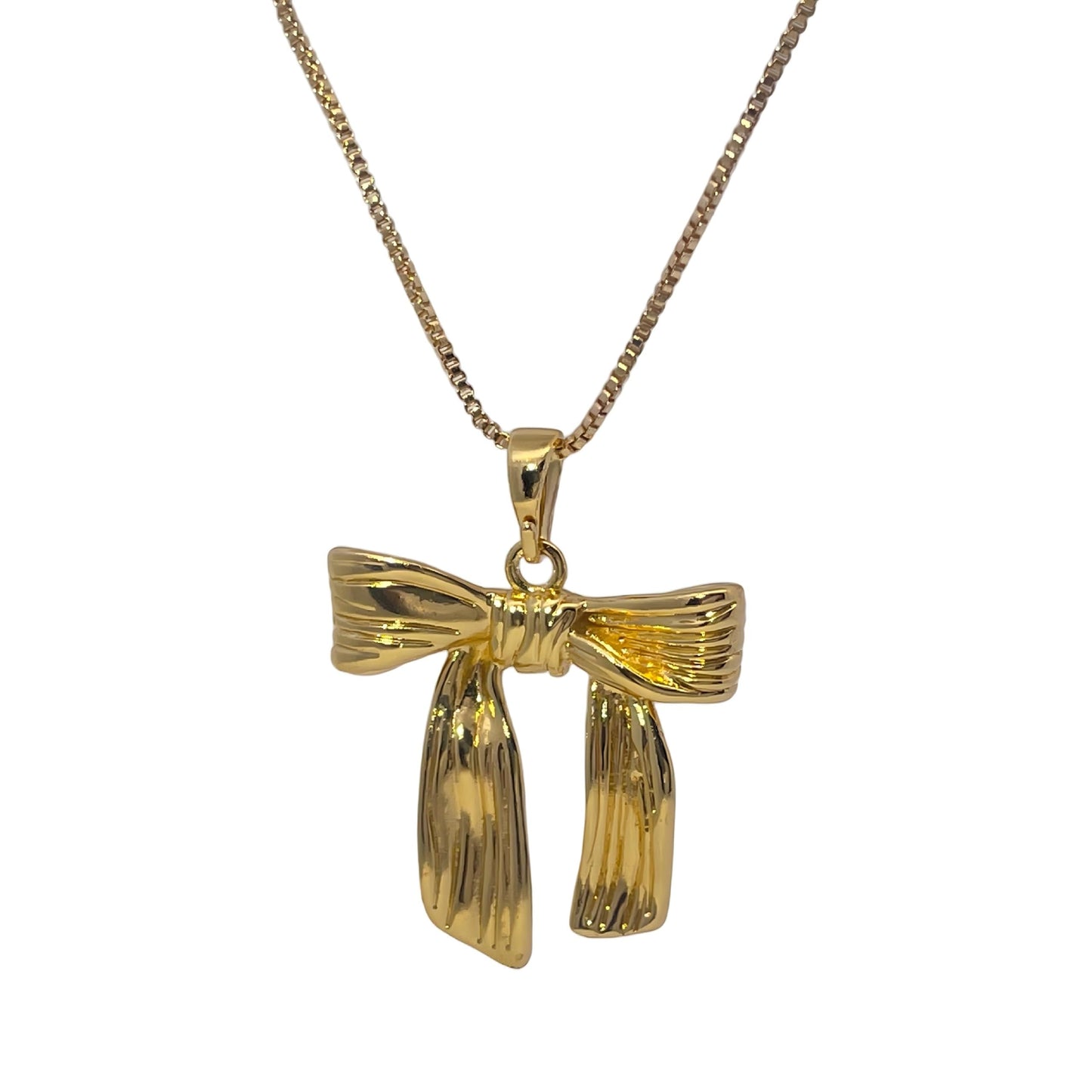 Warm Fortune Dainty Bow Pendant Necklace for Women,18K Gold Plated,18 inch + 2inch Chain