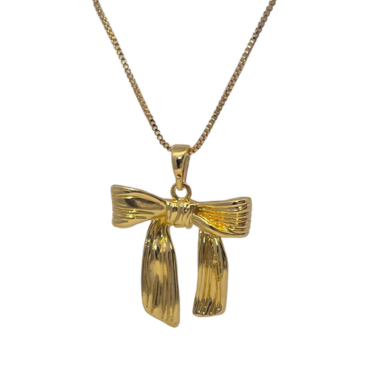 Warm Fortune Dainty Bow Pendant Necklace for Women,18K Gold Plated,18 inch + 2inch Chain