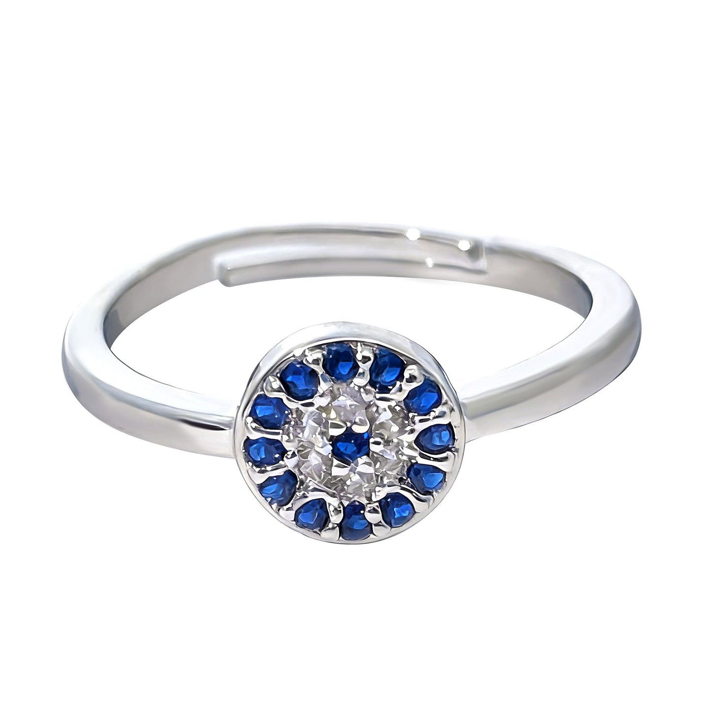 Warm Fortune Blue Halo Promise Ring for Her - 18K Gold Plated Cubic Zirconia, Minimalist Fashion Jewelry for Women, Adjustable