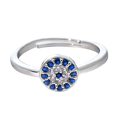 Warm Fortune Blue Halo Promise Ring for Her - 18K Gold Plated Cubic Zirconia, Minimalist Fashion Jewelry for Women, Adjustable