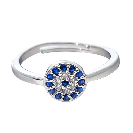 Warm Fortune Blue Halo Promise Ring for Her - 18K Gold Plated Cubic Zirconia, Minimalist Fashion Jewelry for Women, Adjustable