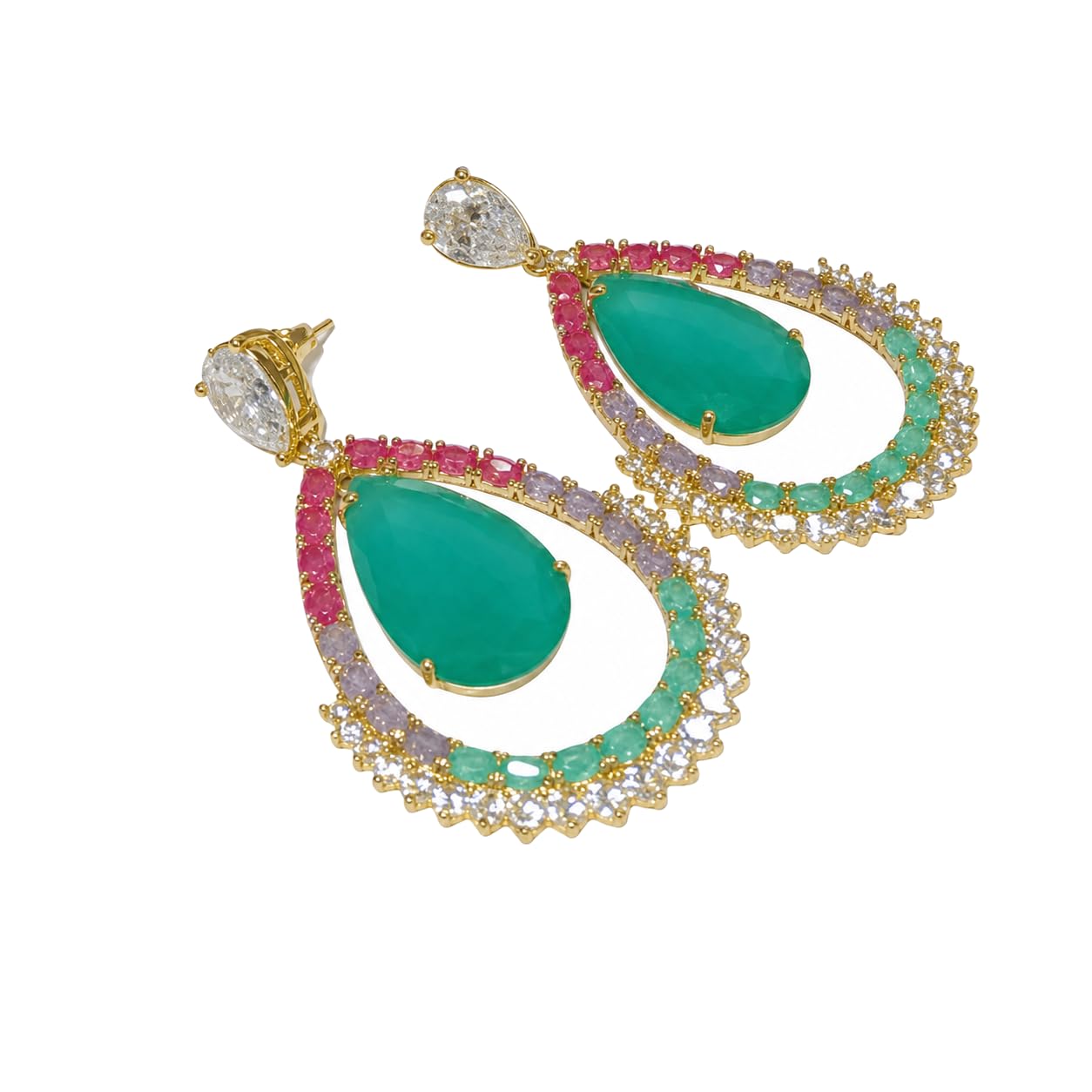 Warm Fortune 18K Gold Plated Green Teardrop Cubic Zirconia Drop Earrings for Women Hypoallergenic - Valentine's Day, Mother's Day, Birthday Gift for Her