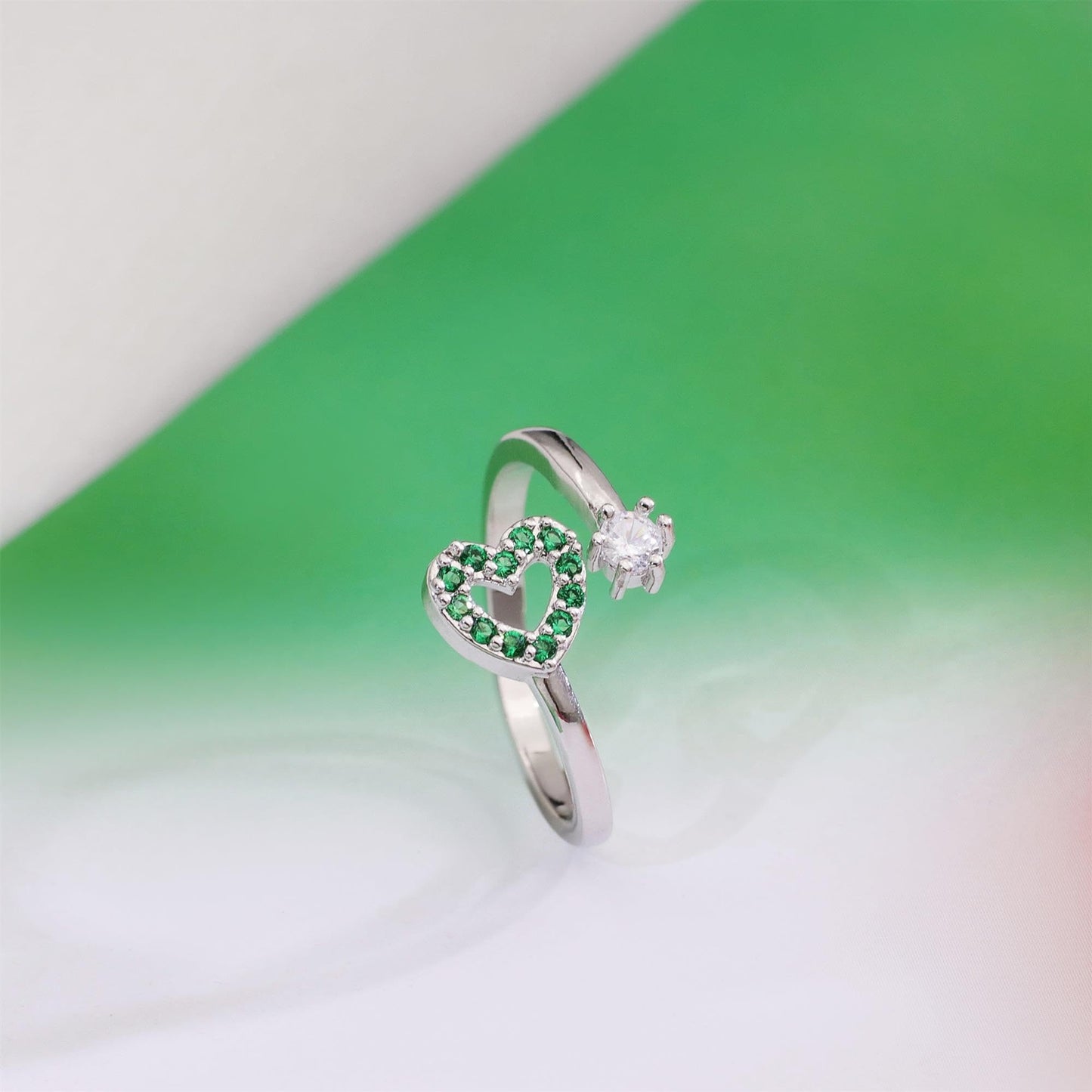 Warm Fortune Open Heart and Solitaire Promise Ring for Her - 18K Gold Plated Cubic Zirconia, Stackable Gift Valentine's Day, Fashion & Daily Elegant Wear, Adjustable