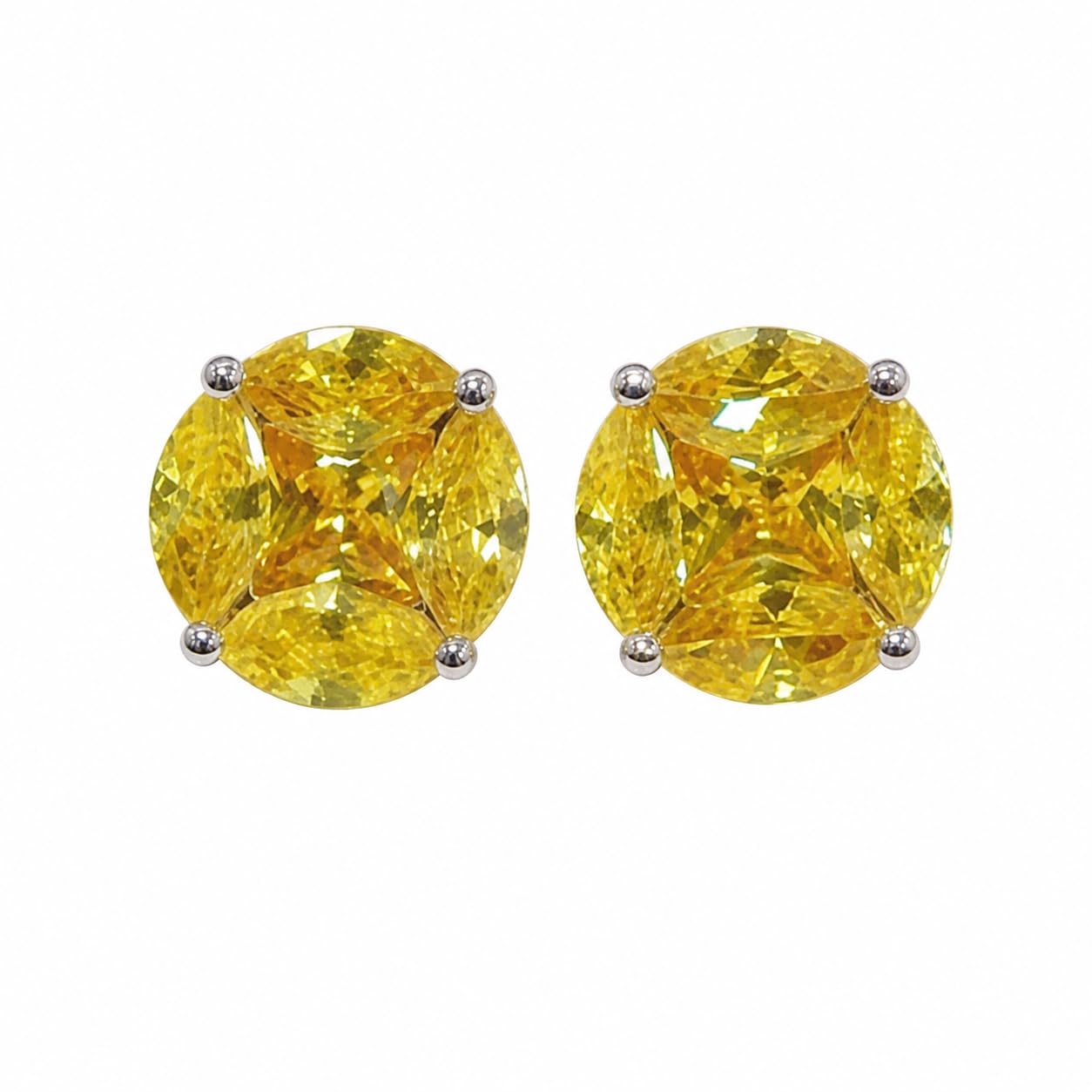 Warm Fortune 18K White Gold Plated Cushion CZ Solitaire Stud Earrings