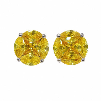 Warm Fortune 18K White Gold Plated Cushion CZ Solitaire Stud Earrings