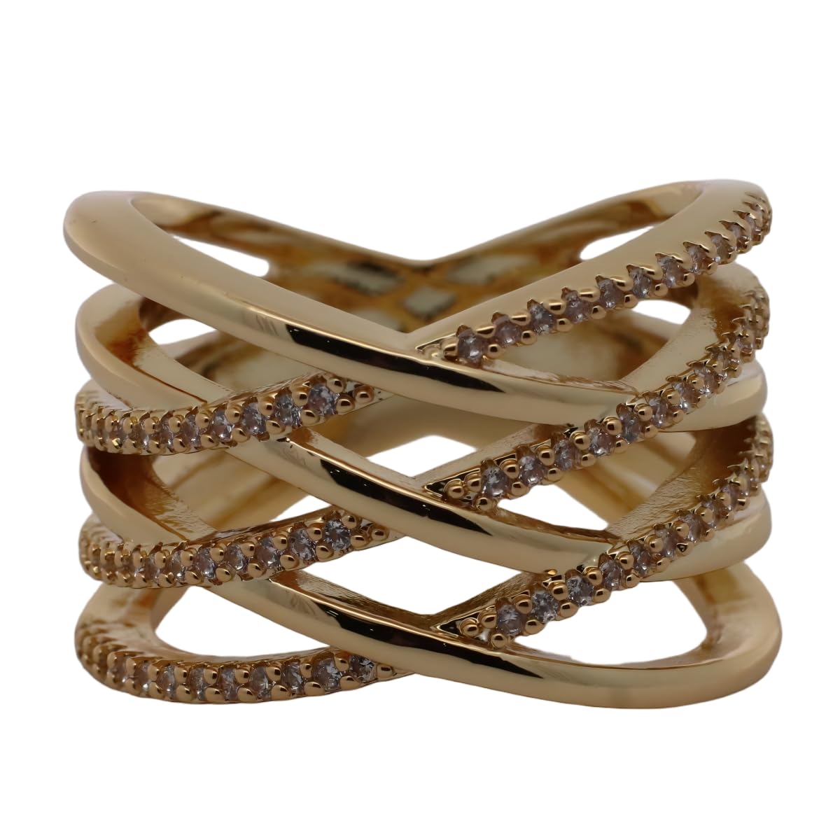 Warm Fortune Gold Plated Cubic Zirconia Band Ring, Hip Hop Street Style For Man or Women Fashion Jewelry