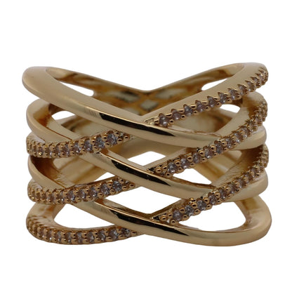 Warm Fortune Gold Plated Cubic Zirconia Band Ring, Hip Hop Street Style For Man or Women Fashion Jewelry