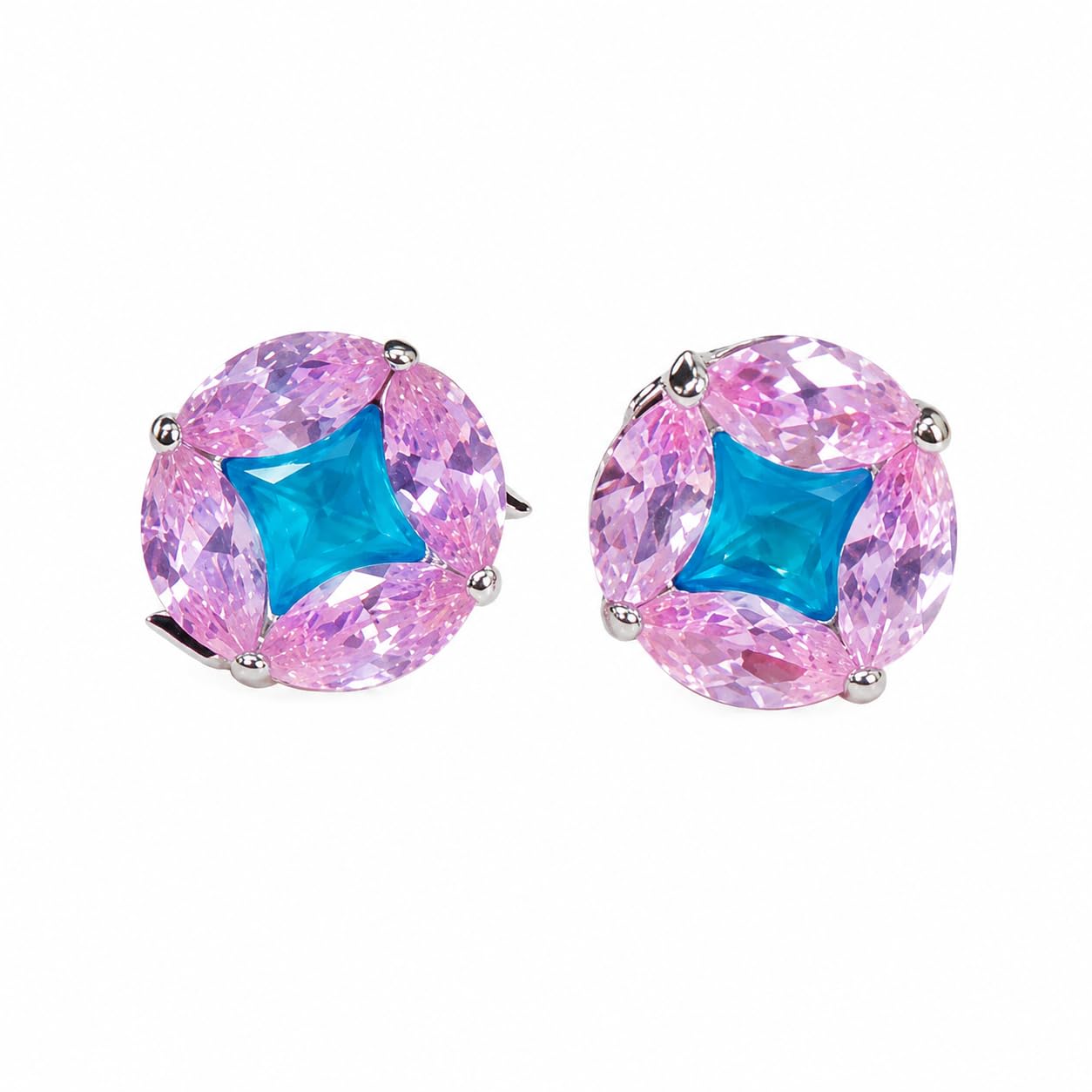 Warm Fortune 18K White Gold Plated Cushion Cut CZ Stud Earrings