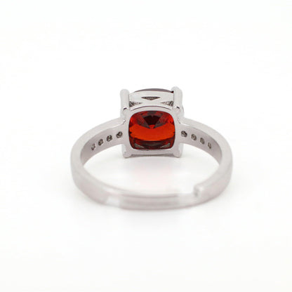 Warm Fortune Cushion Cut Red Amethyst Engagement Ring for Women - 18K Silver Plated Cubic Zirconia, Proposal & Birthday Gift Jewelry, Size 8