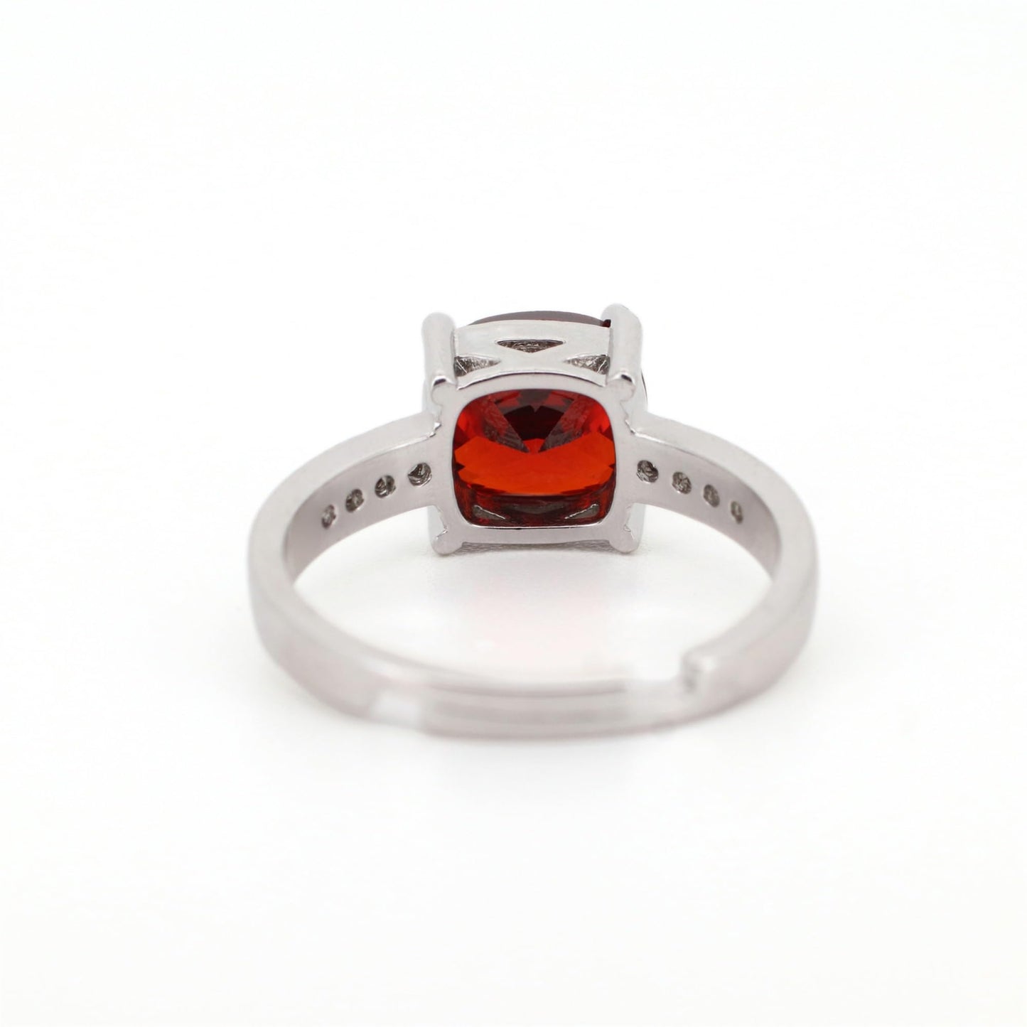 Warm Fortune Cushion Cut Red Amethyst Engagement Ring for Women - 18K Silver Plated Cubic Zirconia, Proposal & Birthday Gift Jewelry, Size 8