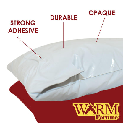Warm Fortune Poly Mailer, Sets of 100 (White/Gray) - Self Sealing Mailing Bag Strong & Opaque / 12.5”x15” (12.5"x15", 2, Set)
