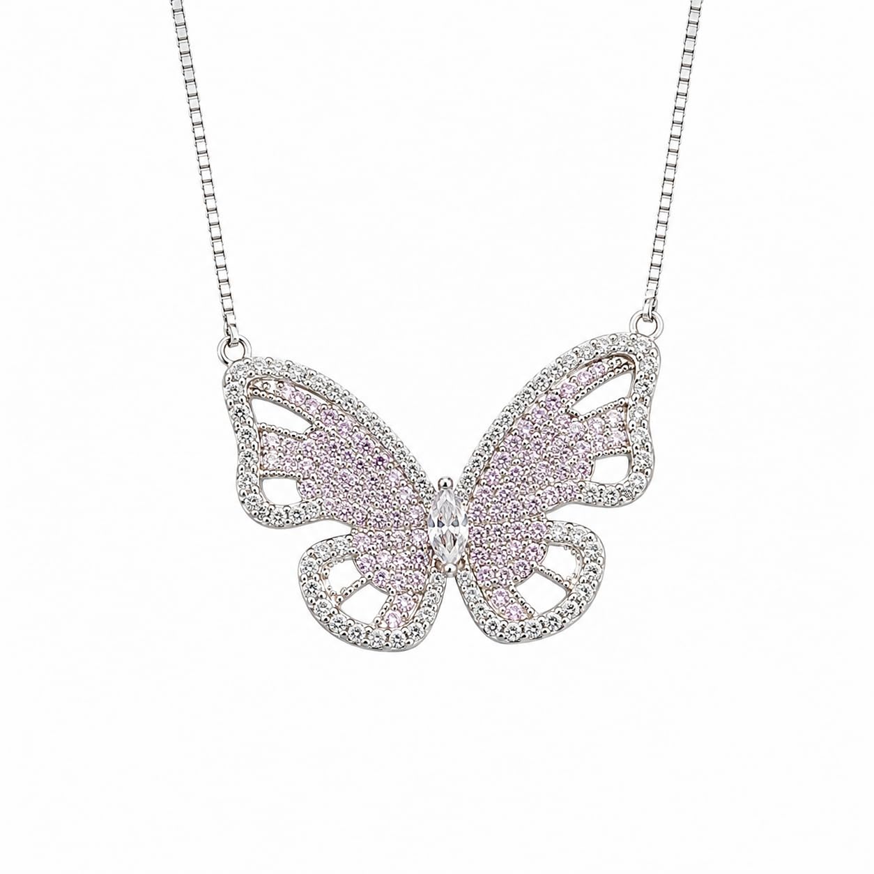 Warm Fortune Butterfly Pendant Necklace for Women, 18K Gold Plated with Sparkling CZ