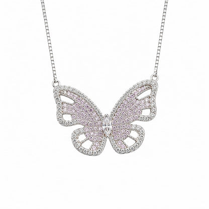 Warm Fortune Butterfly Pendant Necklace for Women, 18K Gold Plated with Sparkling CZ