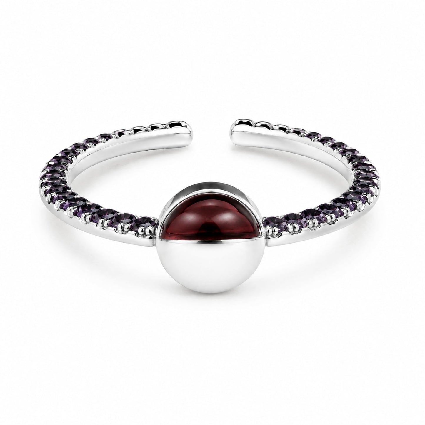 Warm Fortune Burgundy Dome & Purple Pave Open Promise Ring for Her - 18K Gold Plated Cubic Zirconia, Stackable Gift Valentine's Day, Fashion & Daily Elegant Wear, Adjustable