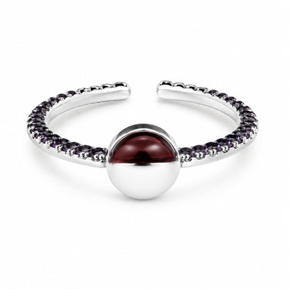 Warm Fortune Burgundy Dome & Purple Pave Open Promise Ring for Her - 18K Gold Plated Cubic Zirconia, Stackable Gift Valentine's Day, Fashion & Daily Elegant Wear, Adjustable