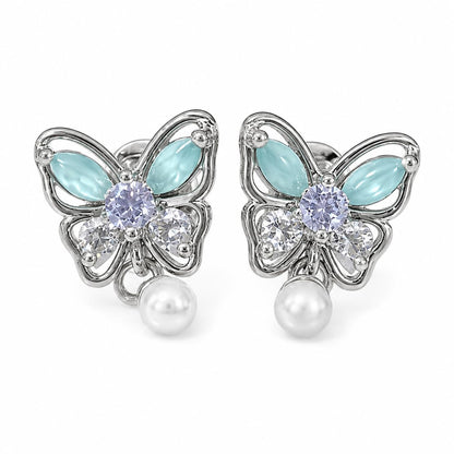 Warm Fortune 18K Gold Plated Butterfly Mixed Cut Cubic Zirconia & Shell Pearl Dangle Earrings for Women Hypoallergenic - Valentine's Day, Mother's Day, Birthday Gift for Her