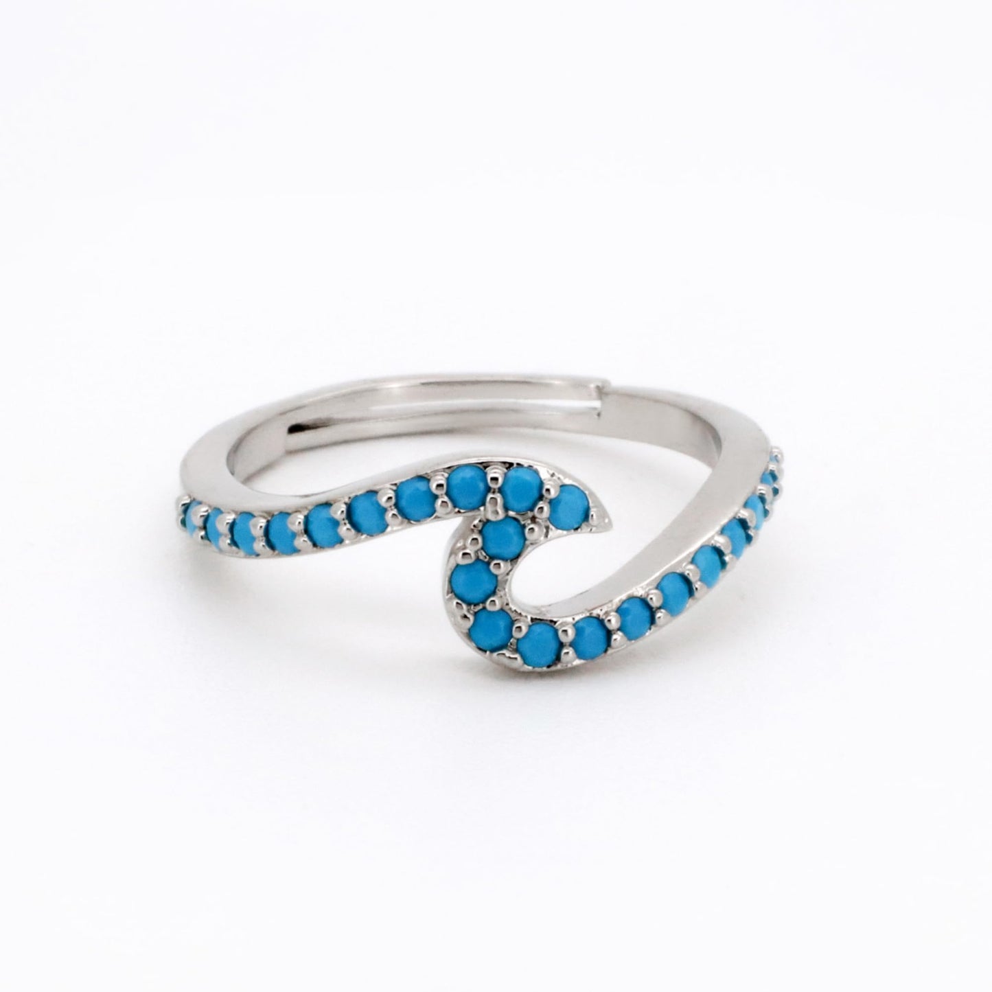 Warm Fortune Turquoise Wave Shaped Promise Ring for Her - 18K Gold Plated Cubic Zirconia, Stackable Gift Valentine's Day, Fashion & Daily Elegant Wear,Adjustable