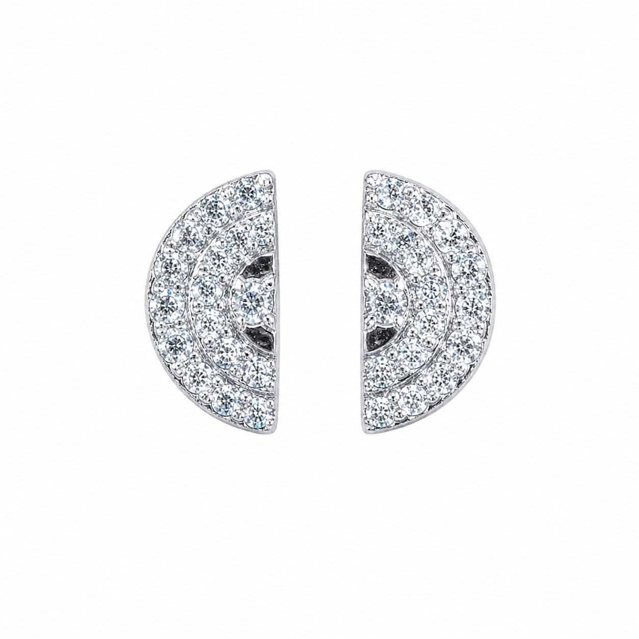 Warm Fortune 18K White Gold Plated CZ Semicircle Stud Earrings