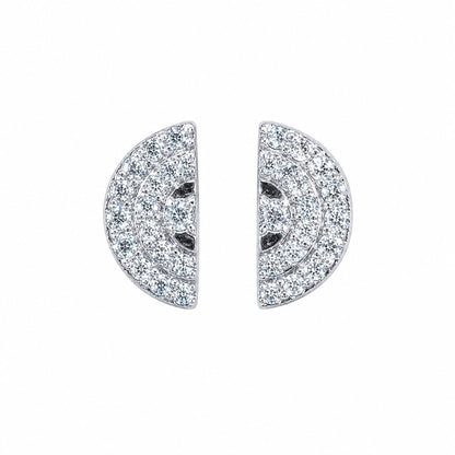Warm Fortune 18K White Gold Plated CZ Semicircle Stud Earrings