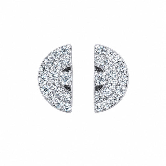 Warm Fortune 18K White Gold Plated CZ Semicircle Stud Earrings