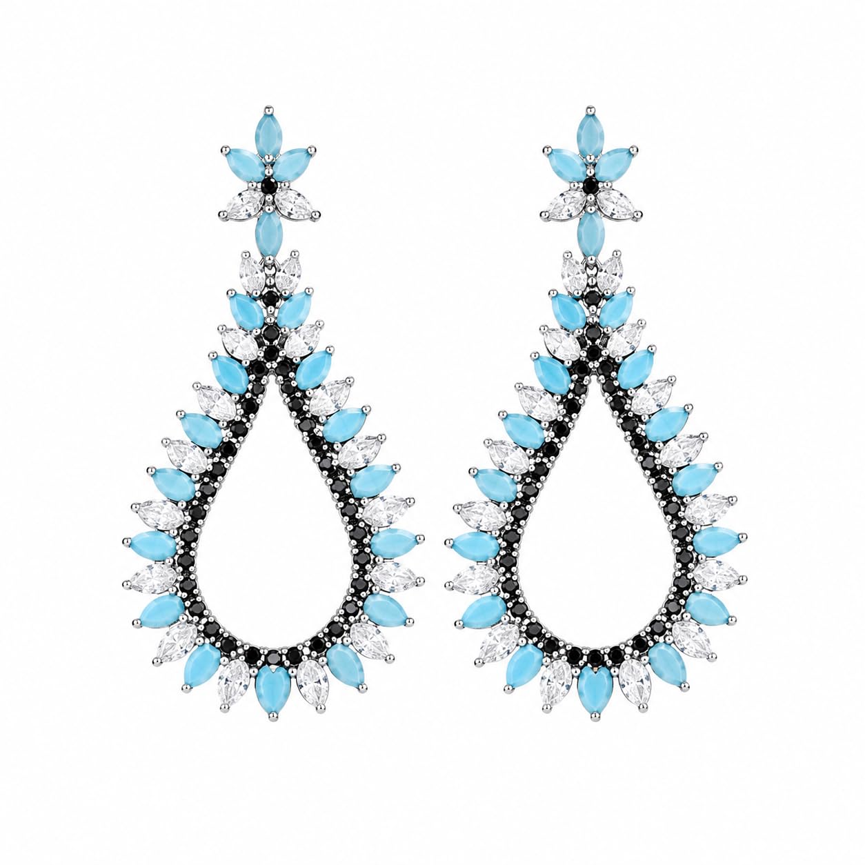 Warm Fortune 18K White Gold Plated CZ Teardrop Dangle Earrings