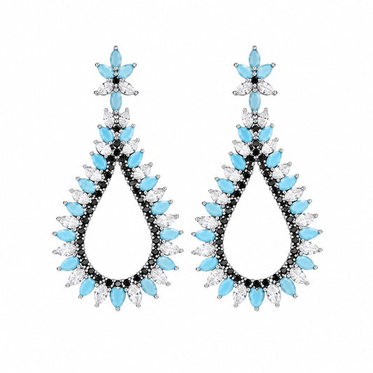 Warm Fortune 18K White Gold Plated CZ Teardrop Dangle Earrings