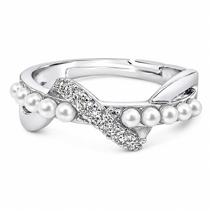 Warm Fortune Twisted‑Band Adjustable Statement‑Ring for Women, 18K Gold Plated Ring With Freshwater Pearls & Cubic Zirconia, Fashion Jewelry for Daily Wear & Gifting