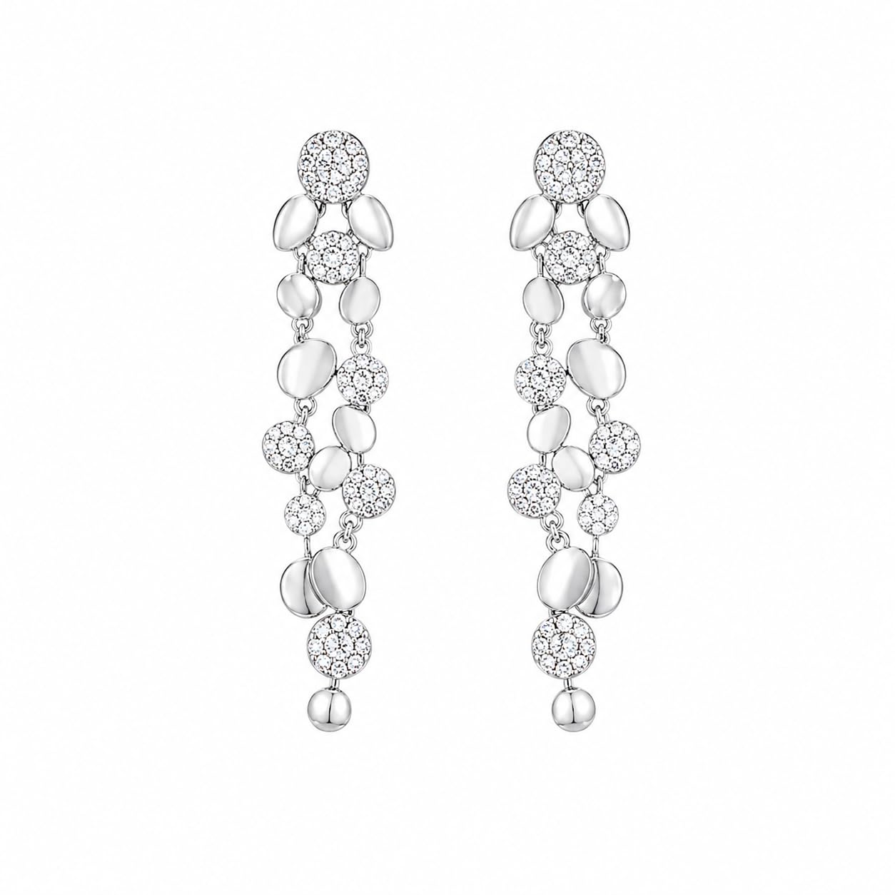 Warm Fortune 18K White Gold Plated CZ Disc Cluster Dangle Earrings