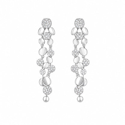 Warm Fortune 18K White Gold Plated CZ Disc Cluster Dangle Earrings