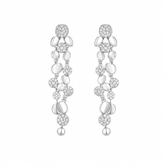 Warm Fortune 18K White Gold Plated CZ Disc Cluster Dangle Earrings