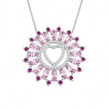 Warm Fortune 18K White Gold Plated CZ Heart Halo Pendant Necklace